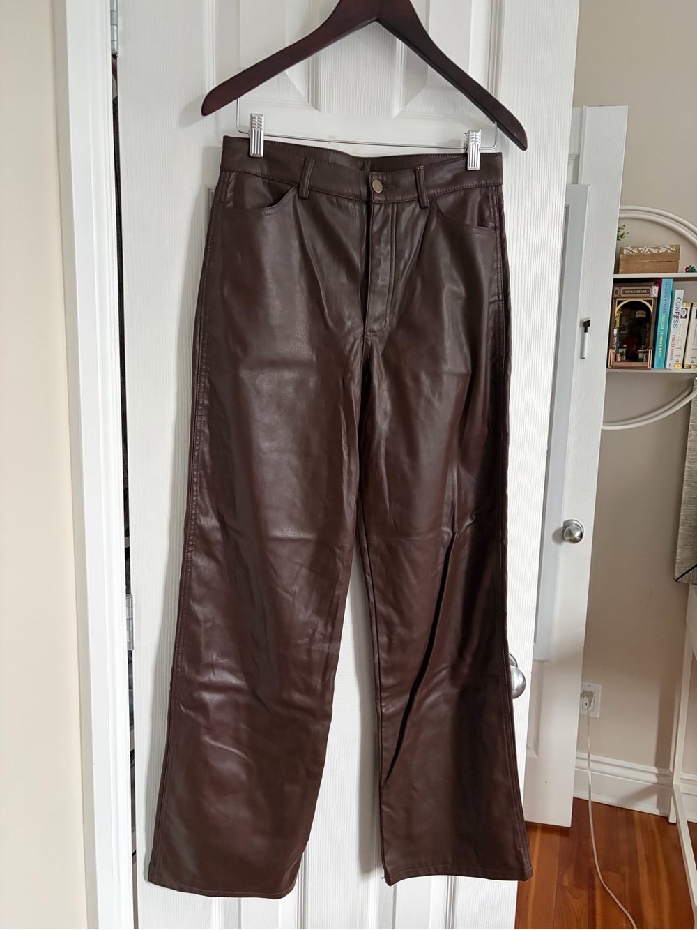 Garage Dark Brown Faux Leather Wide-Leg Pants